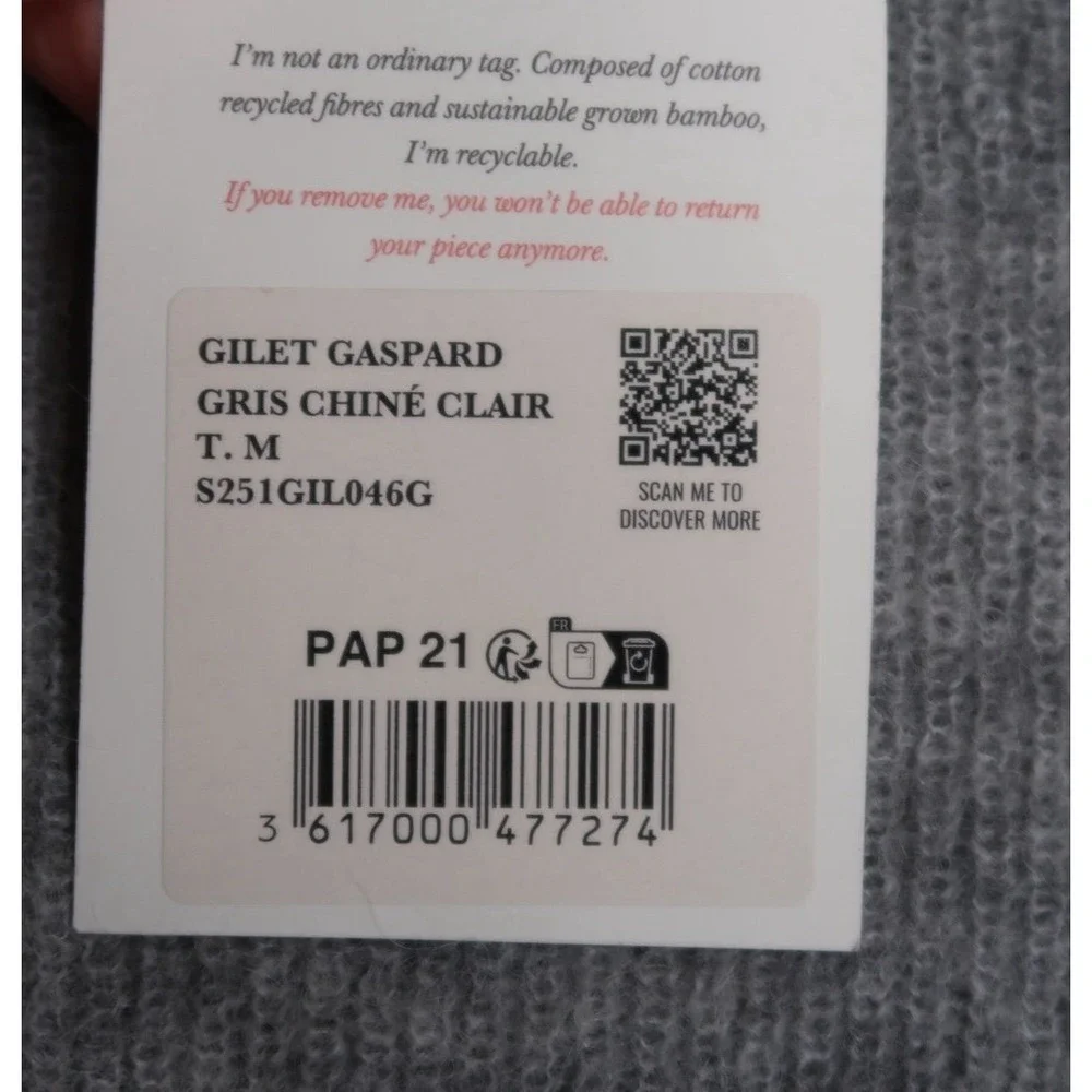 Sezane Gaspard Cardigan Gris Chine Light Gray Sweater M Luxe Quiet Luxury NWT